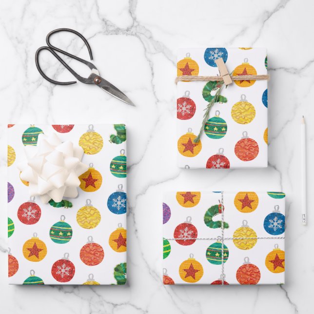 Eric Carle | Weihnachtsmuster der Raupe Geschenkpapier Set (Vorderseite)