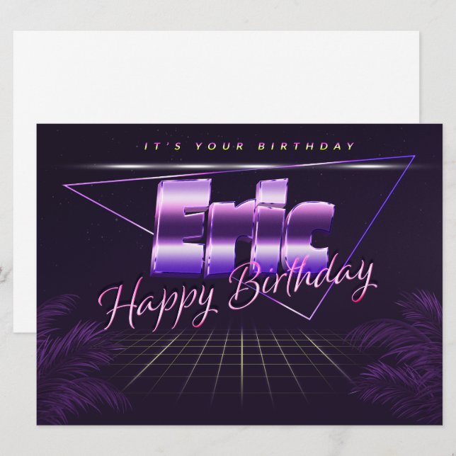 Eric Name Vorname lila retro Karte Geburtstag (Vorne/Hinten)