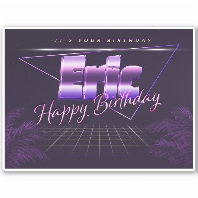 Eric Name Vorname lila retro Sticker Geburtstag (Vorderseite)