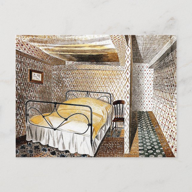 Eric Ravilious Art, Bauernhof Schlafzimmer Postkarte (Vorderseite)
