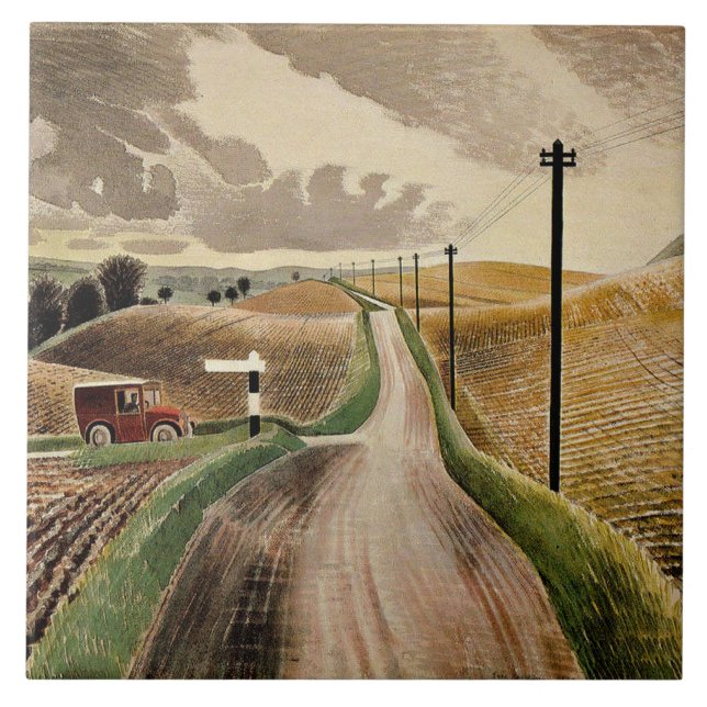 Eric Ravilious art, Wiltshire Landscape, Fliese (Vorderseite)