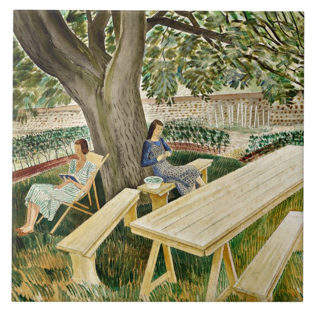 Eric Ravilious, Zwei Frauen in einem Garten, Fliese (Vorderseite)