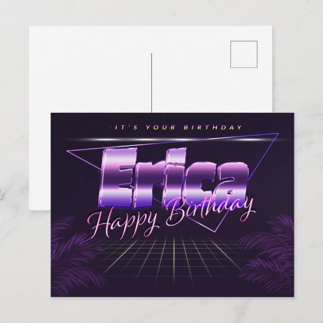 Erica Name Prénom lila Carte Anniversaire (Devant / Derrière)