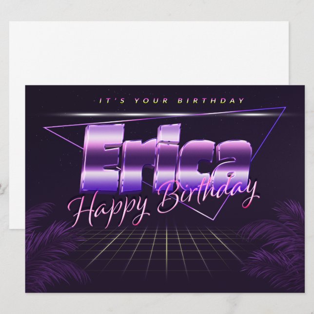Erica Name Prénom lila retro Carte Anniversaire (Devant / Derrière)