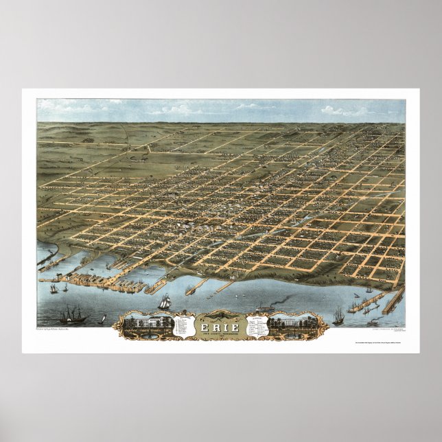 Erie, PA Panoramic Map - 1870 Poster (Vorne)