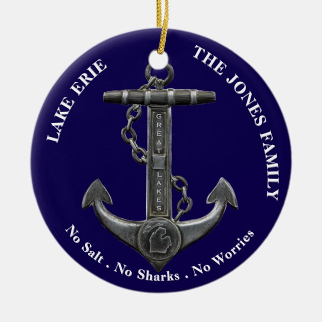 ERIE Patriotischer Not leidender Anker nautisch Keramik Ornament (Vorne)