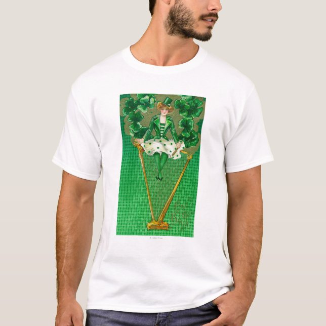 Erin gehen Bragh Frau auf Harfen-Szene T-Shirt (Vorderseite)