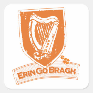Erin gehen Bragh (Harfen-Orange) Quadratischer Aufkleber