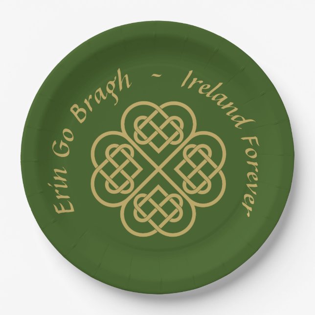 Erin Go Bragh Gold Celtic Kleeblatt Pappteller (Vorderseite)