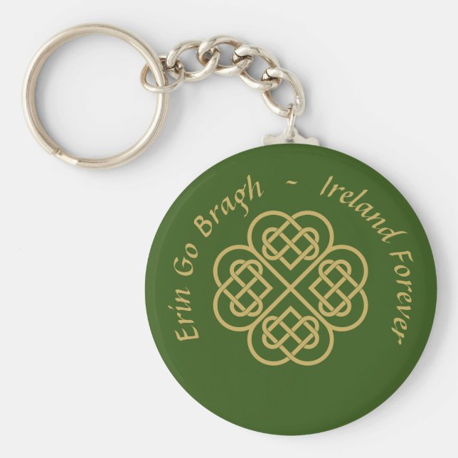 Erin Go Bragh Gold Celtic Kleeblatt Schlüsselanhänger (Vorne)