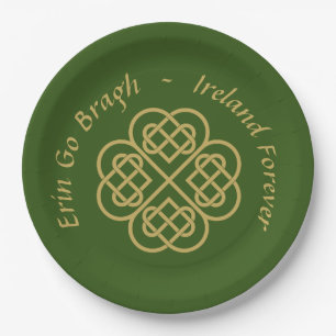 Erin Go Bragh Goldene keltische Shamrock Pappteller