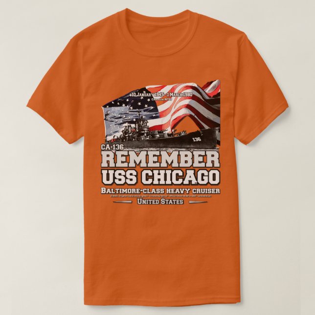 ERINNERN AN die USS Chicago CA136 Cruiser Navy Vet T-Shirt (Design vorne)
