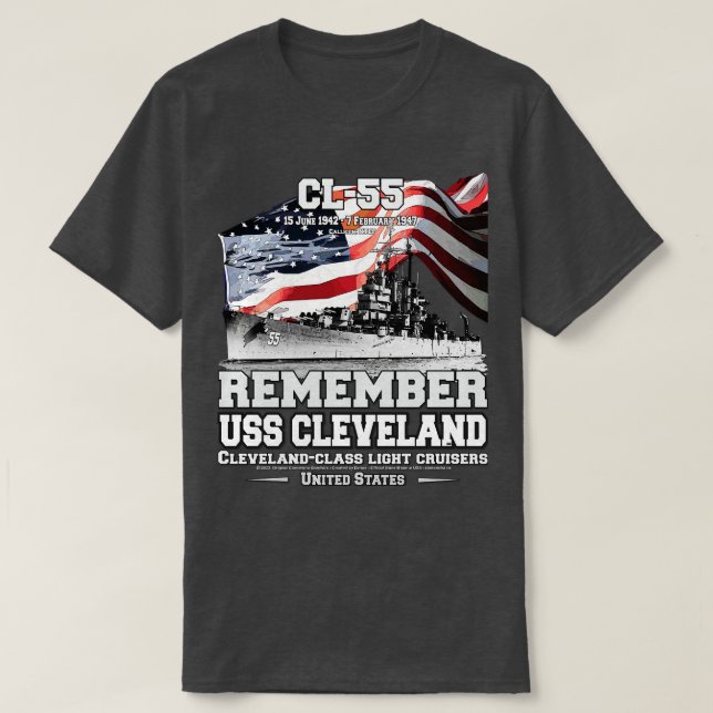 ERINNERN SIE AN USSCL55 Cruiser Navy Veteranen T-Shirt (Design vorne)