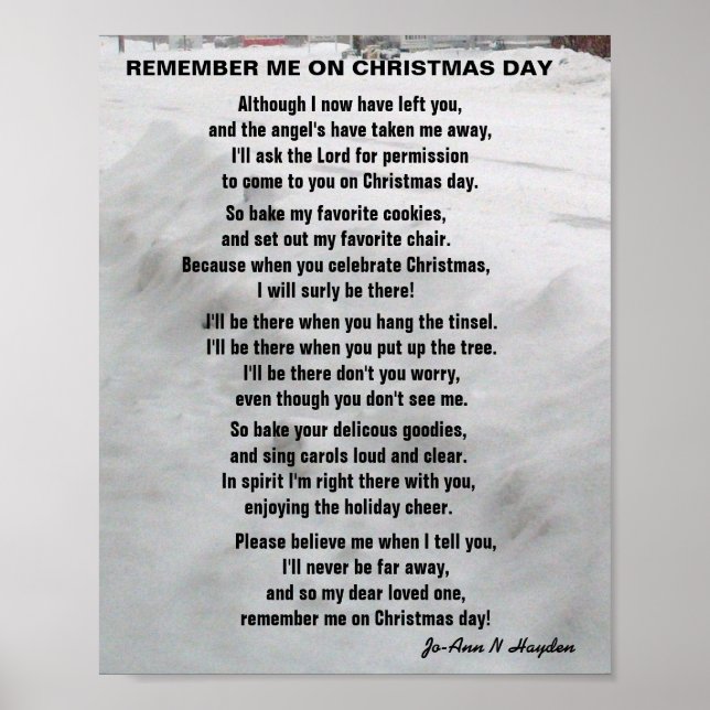 ERINNERN SIE MICH AN DAS Gedicht "CHRISTMAS DAY" Poster (Vorne)