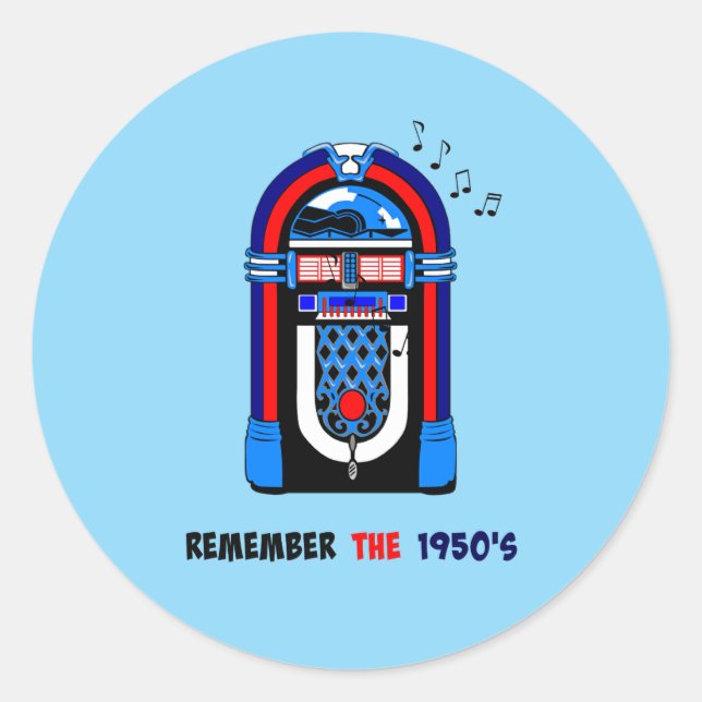 Erinnern Sie sich an die 1950er, Jukebox, Runder Aufkleber (Vorderseite)