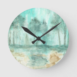 Erinnerung, Abstrakte Kunstlandschaft Bäume malen Runde Wanduhr