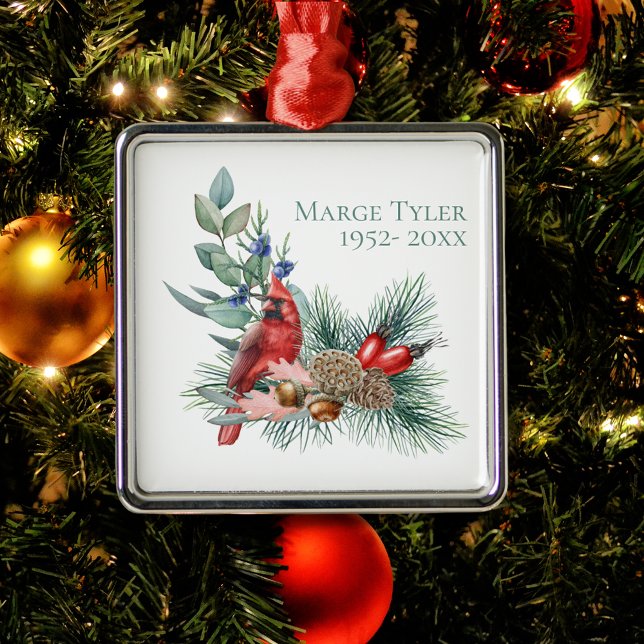 Erinnerung an den Kardinal der Kiefernzweige Ornament Aus Metall (Watercolor Cardinal Pine Branch Remembrance Metal Ornament
)