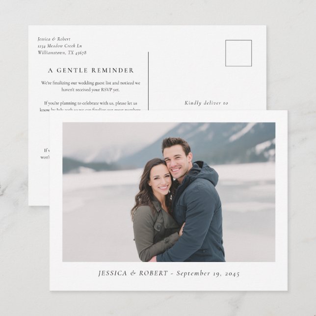 Erinnerung an die Frist für die RSVP-Hochzeit Postkarte (Vorne/Hinten)
