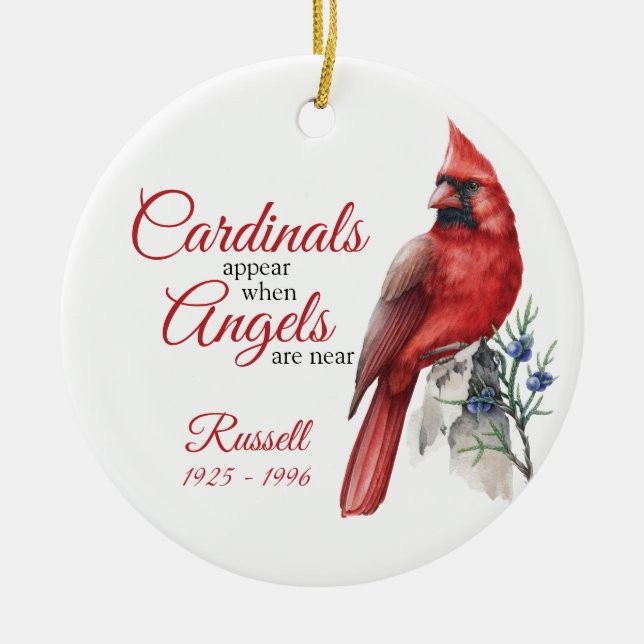 Erinnerung an Weihnachten-Kardinal und Engel Keramik Ornament (Vorne)