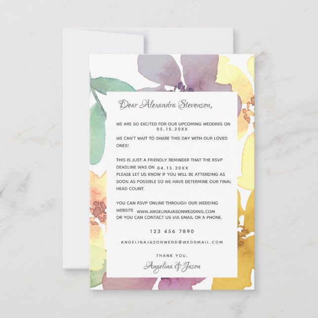 Erinnerung Hochzeitskarte für Blumenkohle RSVP Karte (Vorderseite)