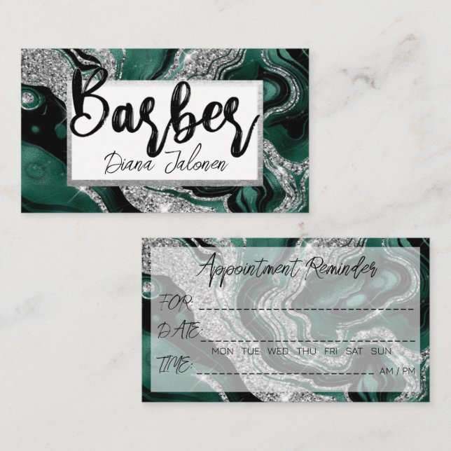 Erinnerung zur Ernennung von Barber Silver Green M Visitenkarte (Vorne/Hinten)