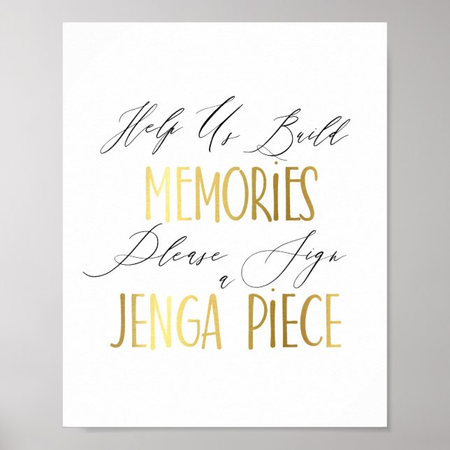 Erinnerungen bauen, ein Jenga-Hochzeitszeichen unt Poster (Vorne)