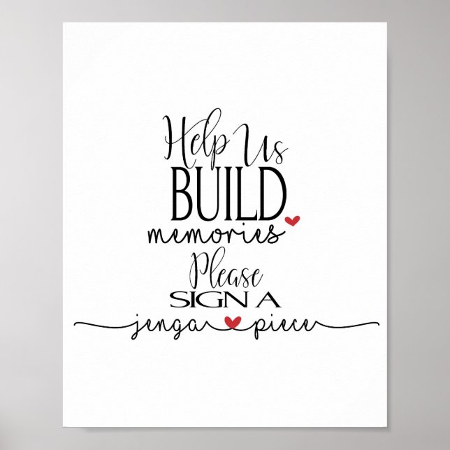 Erinnerungen bauen, ein Jenga-Hochzeitszeichen unt Poster (Vorne)