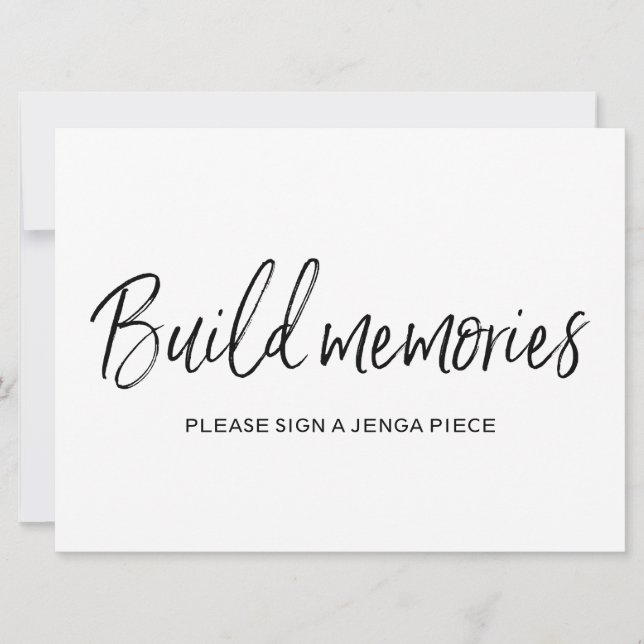 "Erinnerungen bauen" Jenga Wedding Sign | Stilvoll Einladung (Vorderseite)