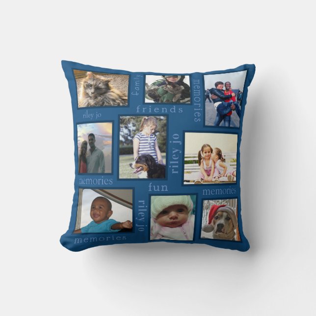 Erinnerungen Classic Blue Monogram Foto Collage Kissen (Vorderseite)