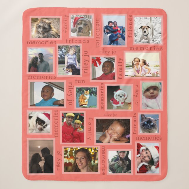 Erinnerungen Coral 20 FotoCollage Personalisiert Sherpadecke (Vorderseite)