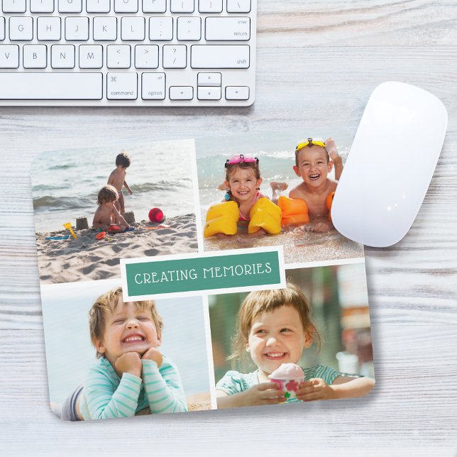 Erinnerungen erstellen FotoCollage Aquamarin Mousepad (Family Creating Memories Photo Collage Teal Mouse Pad)