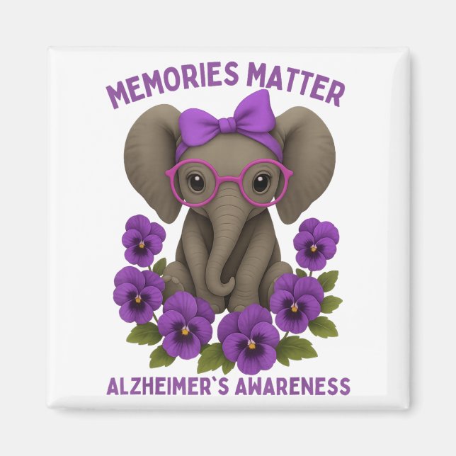 Erinnerungen Heimer's Awareness Lila Elephant Blum Magnet (Vorne)