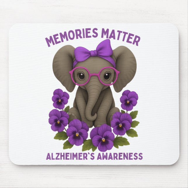 Erinnerungen Heimer's Awareness Lila Elephant Blum Mousepad (Vorne)
