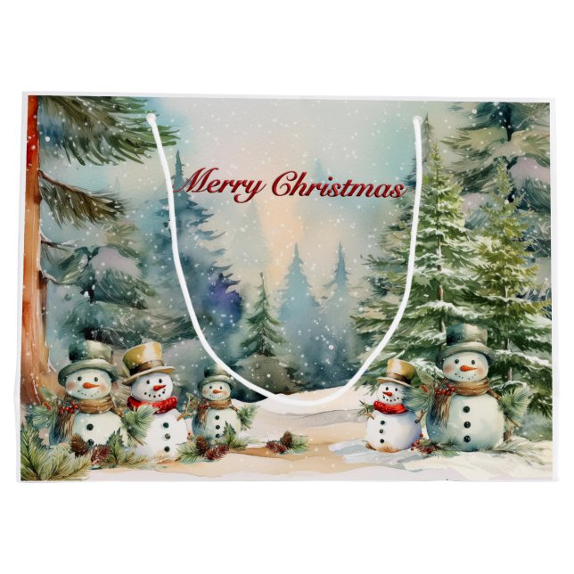 Erinnerungen im Frostwald: Schneemann & Pine Trees Große Geschenktüte (Rückseite)
