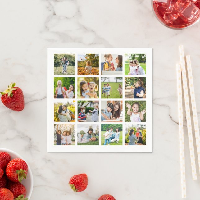 Erinnerungen in Bewegung: Anpassbare 16-FotoCollag Serviette (Beispiel)