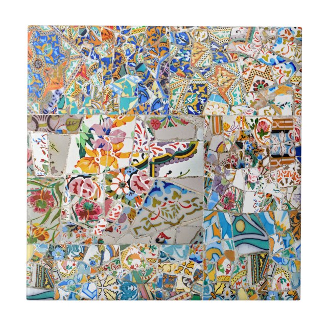Erinnerungen. Park Güell. Großes Mosaik. Teil 1. Fliese (Vorderseite)