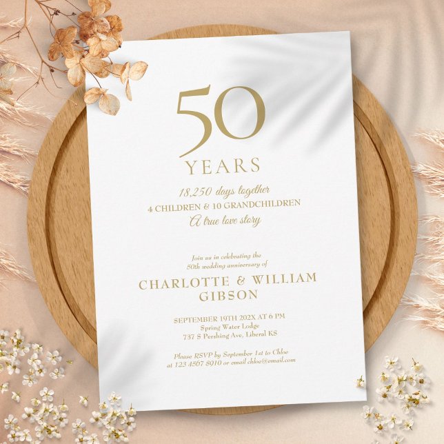 Erinnerungen zum 50. Hochzeitstag Gold Einladung (50th Wedding Anniversary Memories Gold Invitation)