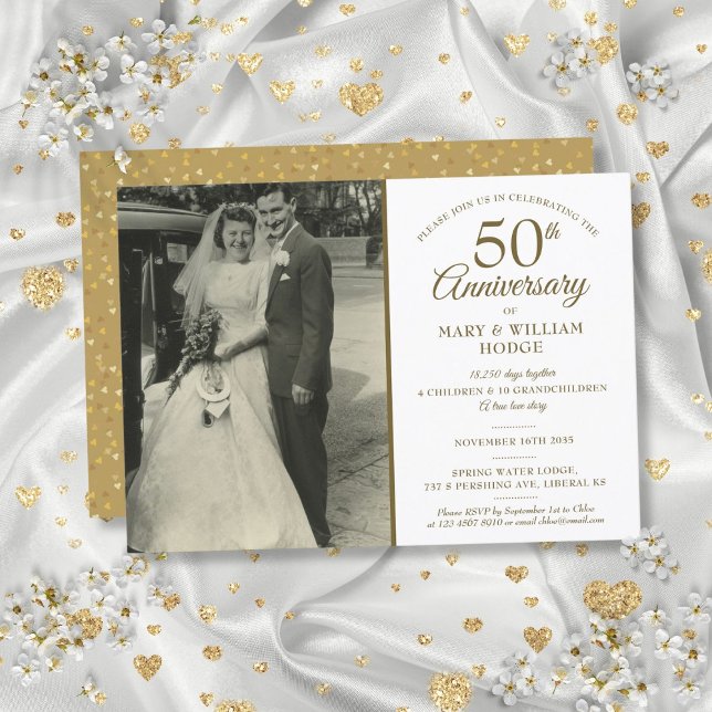 Erinnerungen zum 50. Jubiläum Hochzeit Foto Einladung (50th Golden Anniversary Memories Wedding Photo Invitation)