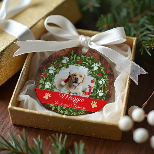Erinnerungsdenkmal-Weihnachtsschrei-Foto Ornament (Loving Memory Christmas Wreath Pet Memorial Photo Ornament)