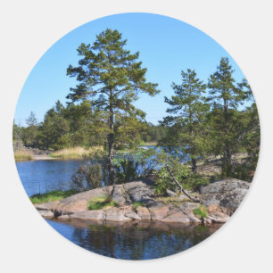 Erinnerungsmomente Schweden skandinavien Fjord Runder Aufkleber