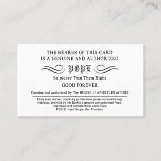 Erisian Discordian Pope Cards Visitenkarte