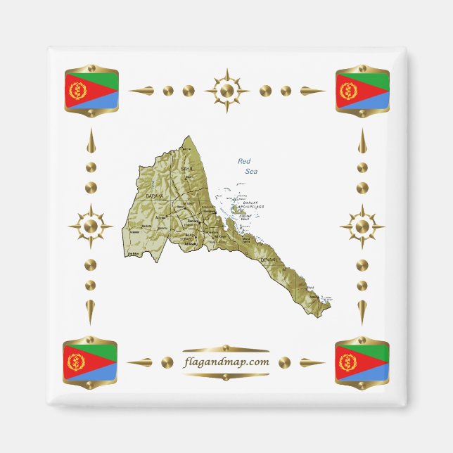 Eritrea Karte + Flaggen Magnet (Vorne)