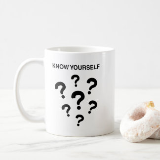 „ERKENNE DICH SELBST“ motivisches, fett gedrucktes Kaffeetasse