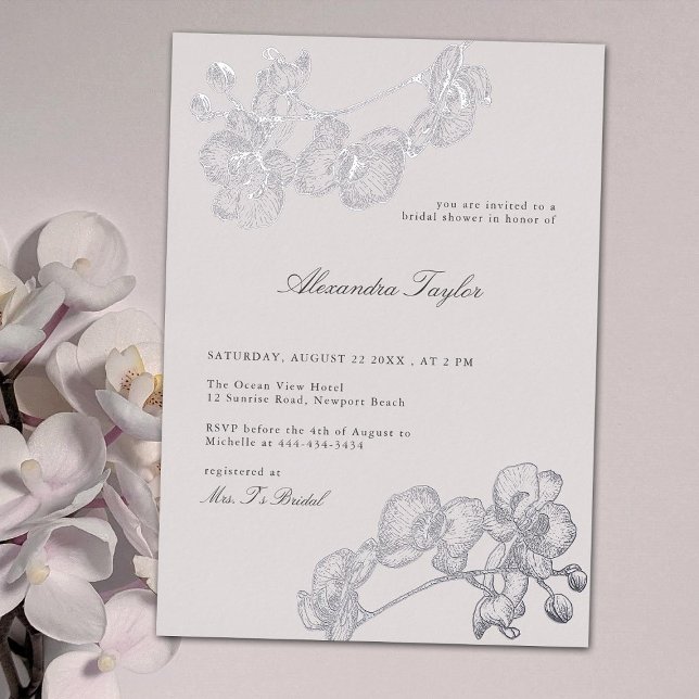 Erklärung Orchid Elegantes Blumenchic Brautparty Folieneinladung (Von Creator hochgeladen)