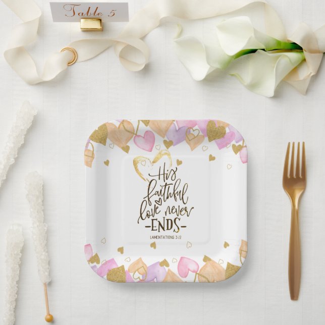Erklärungen 3:22 Die von Seiner treuen Liebe Valen Pappteller (Hochzeit)