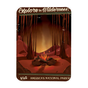 Erkunde die Wildnis! Camping-Feuer-Plakat Magnet