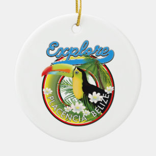 Erkunden Sie das Placencia Belize Reise Logo Keramik Ornament