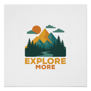 Erkunden Sie mehr - Retro Mountain & Forest Advent Poster