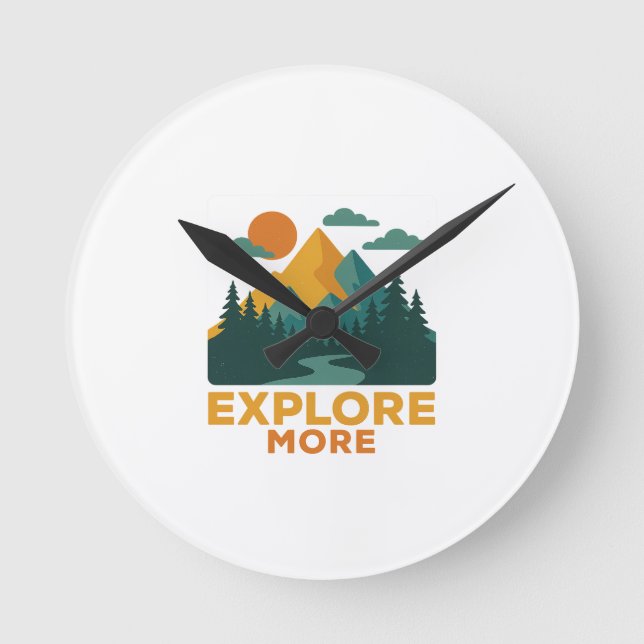 Erkunden Sie mehr - Retro Mountain & Forest Advent Runde Wanduhr (Vorderseite)