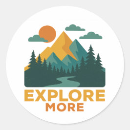 Erkunden Sie mehr - Retro Mountain & Forest Advent Runder Aufkleber